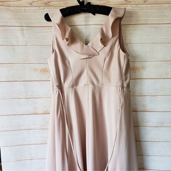 BHLDN Tansy Satin Ruffle Neckline Wrap Maxi Dress Gown in Oyster Sz 8 #60369113 - Picture 10 of 15